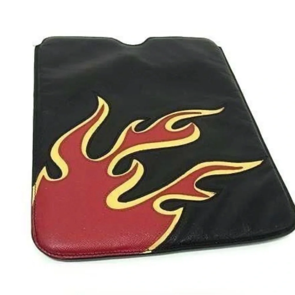 PRADA Red and Black Saffiano Leather iPad Sleeve with flame 🔥